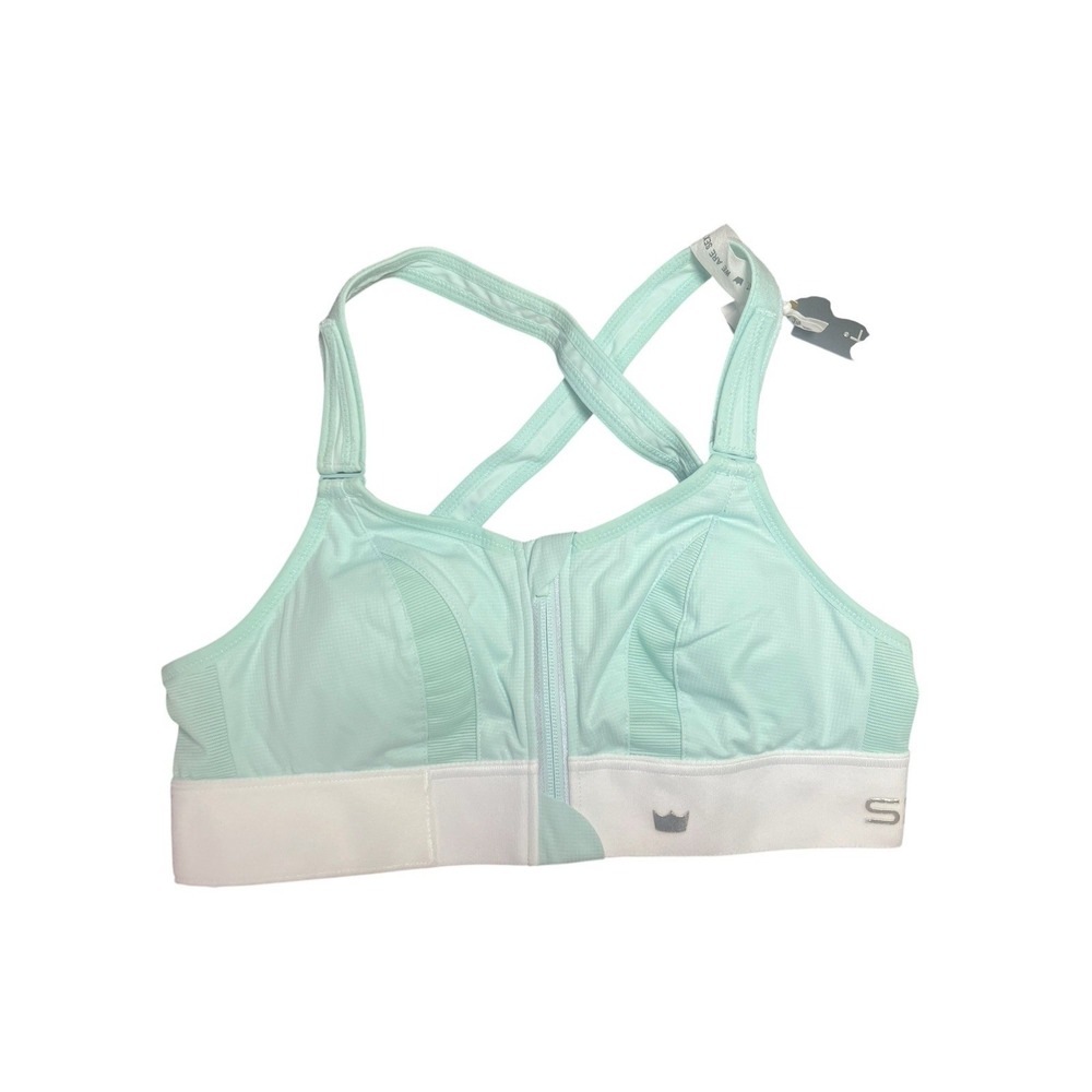 SHEFIT High Impact Ultimate Sports Zip Bra Size Small -  Teal and White